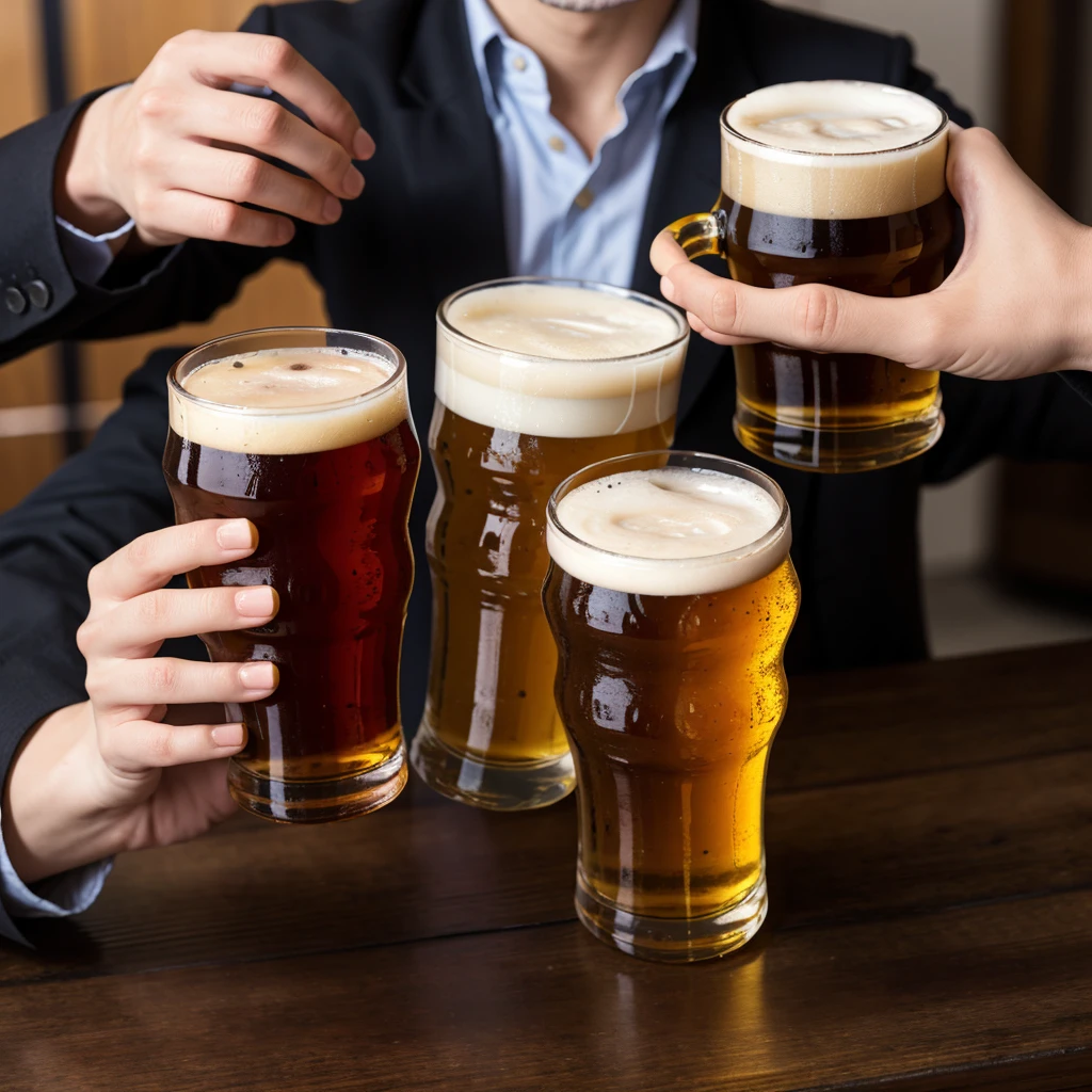 2 hands cheers with 2 glasses of beer