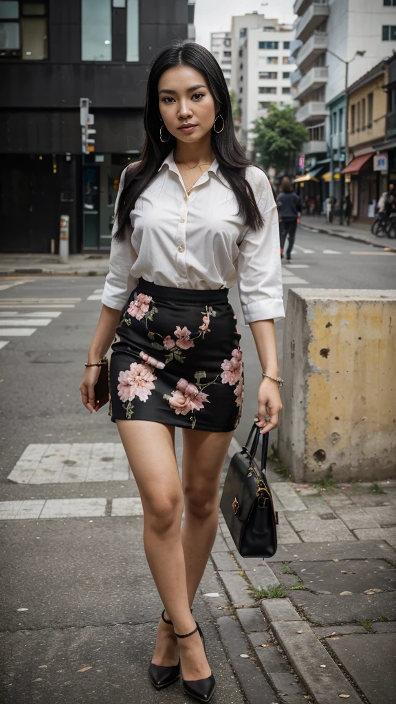 (8K, Ultra high res:1.1) Nguyen, an 18-year-old vibrant Vietnamese girl, exudes youthful charm in a modern Vietnamese-inspired outfit. She wears a stylish áo dài with contemporary patterns and designs, showcasing her fashion-forward sense. The high-resolution image captures ultra-detailed realism, highlighting Nguyen's captivating brown eyes, flawless complexion, and long black hair. The urban backdrop with its colorful street art and bustling cityscape adds a touch of youthful energy, creating a visually captivating representation of Nguyen's modern Indonesian style hijab. 