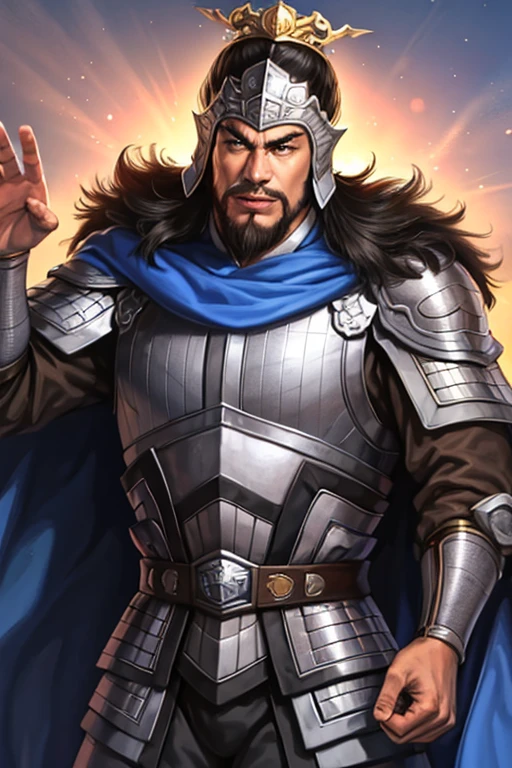 8K,man with sword,ornate armor(The elaborately crafted coat of arms of a nobleman),ultra high resolution,surreal,realistic skin,Black hair short hair,big black eyes,clear eye description, muscular body,waist armor,delicate hands, Perfect hand shape, character art, action pose,masterpiece,Realistic RAW photos of the highest quality,bright colors,rich colors, backlight, movie lights, film grain,50mm lens