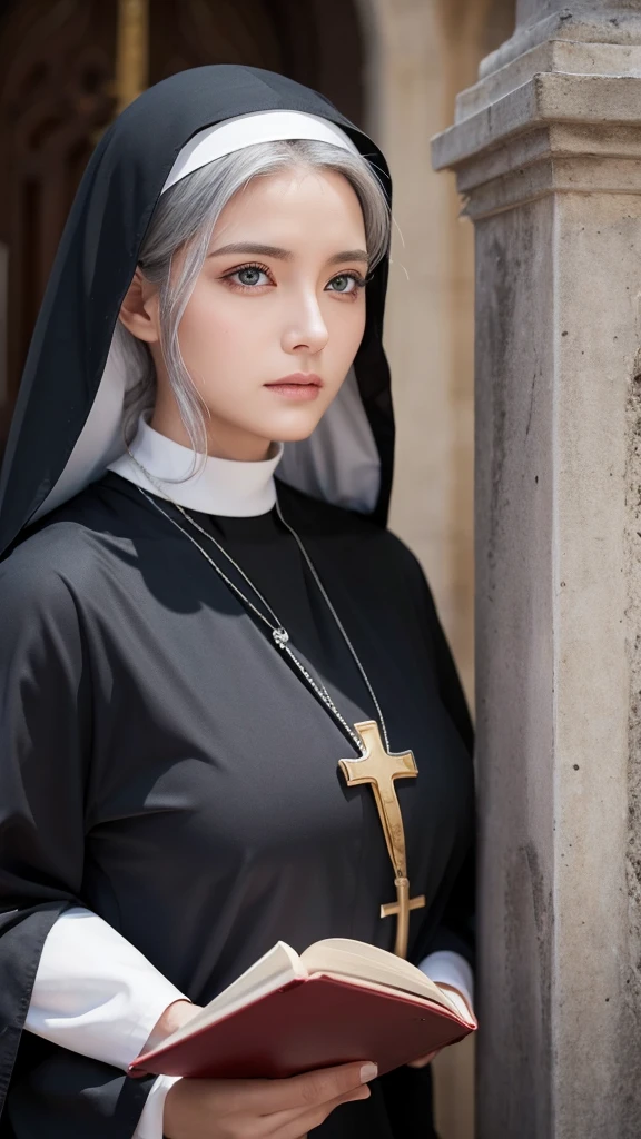 Nuns, cross, Bible, Gray Hair, church, Realistic and detailed eyes