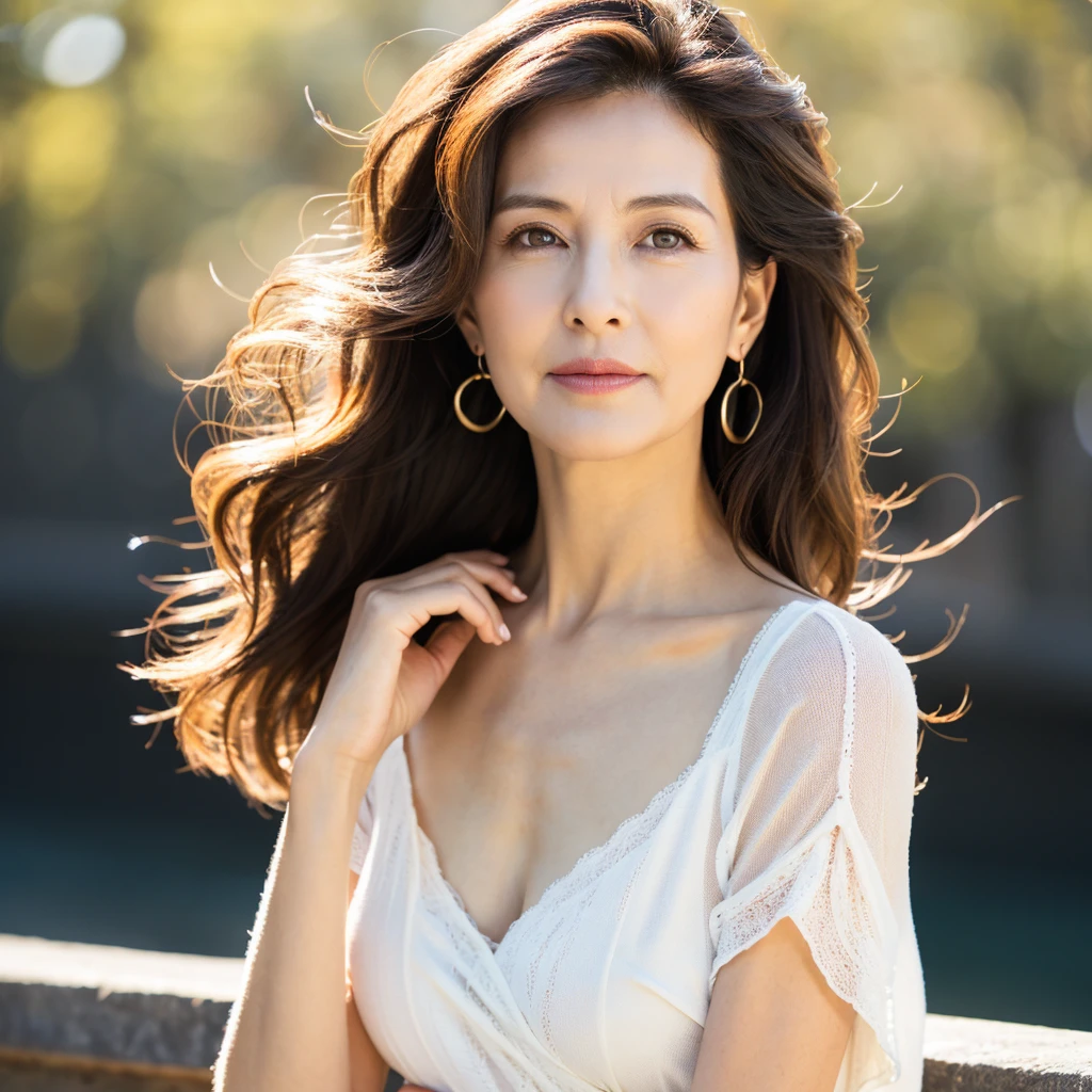Beautiful mature woman with wavy long hair, Sexy Mature, Open-chested clothing, Ultra-high resolution,(Realistic:1.4), ((Highest quality)), ((masterpiece)), (be familiar with),