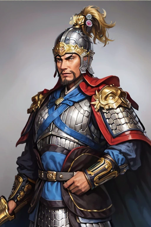 8K,man with sword,ornate armor(The elaborately crafted coat of arms of a nobleman),ultra high resolution,surreal,realistic skin,Black hair short hair,big black eyes,clear eye description, muscular body,waist armor,delicate hands, Perfect hand shape, character art, action pose,masterpiece,Realistic RAW photos of the highest quality,bright colors,rich colors, backlight, movie lights, film grain,50mm lens