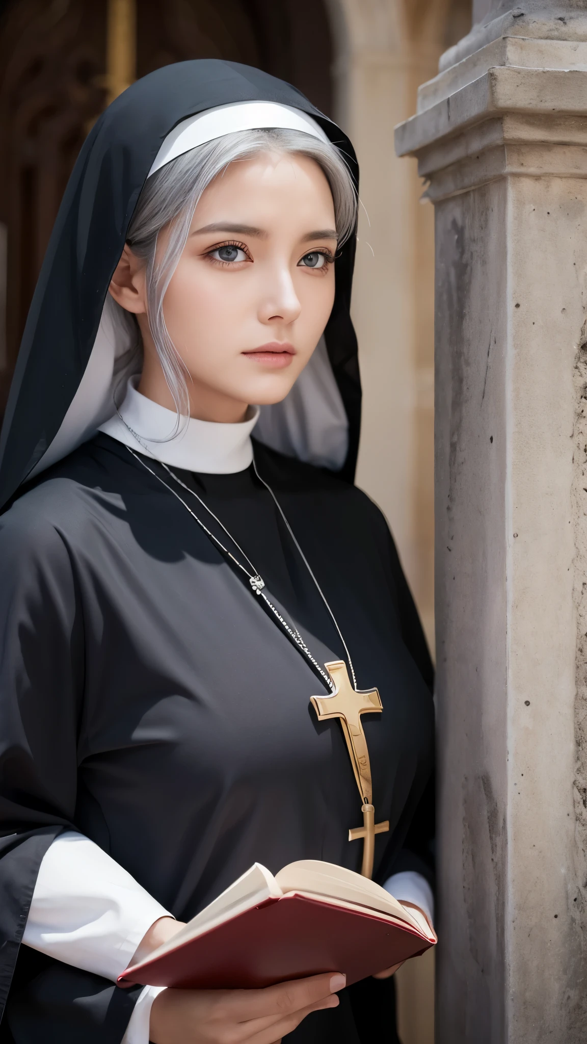 Nuns, cross, Bible, Gray Hair, church, Realistic and detailed eyes