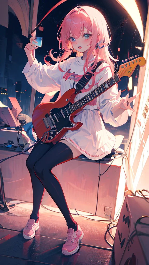 Anime Girls with pink hair holding a guitar in her hands, Guitar solo, (Anime Girls), I also make fan art, Nightcore, play the guitar, guitarist, I'm playing the guitar, Anime Moe Art Style, ( ( ( yoh yoshinari ) ) ), Lockout, Casciato, I'm playing the guitars, Casciato krenz, Casciato kenz, With index finger