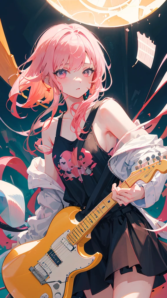Anime Girls with pink hair holding a guitar in her hands, Guitar solo, (Anime Girls), I also make fan art, Nightcore, play the guitar, guitarist, I'm playing the guitar, Anime Moe Art Style, ( ( ( yoh yoshinari ) ) ), Lockout, Casciato, I'm playing the guitars, Casciato krenz, Casciato kenz, With index finger