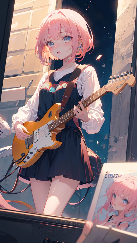 Anime Girls with pink hair holding a guitar in her hands, Guitar solo, (Anime Girls), I also make fan art, Nightcore, play the guitar, guitarist, I'm playing the guitar, Anime Moe Art Style, ( ( ( yoh yoshinari ) ) ), Lockout, Casciato, I'm playing the guitars, Casciato krenz, Casciato kenz, With index finger