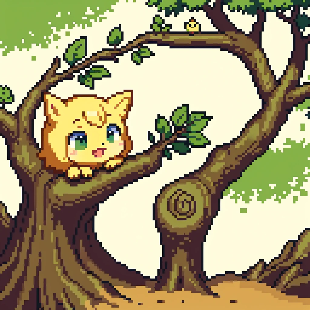 Tree with a derpy cute face, waving with a root instahead of an arm