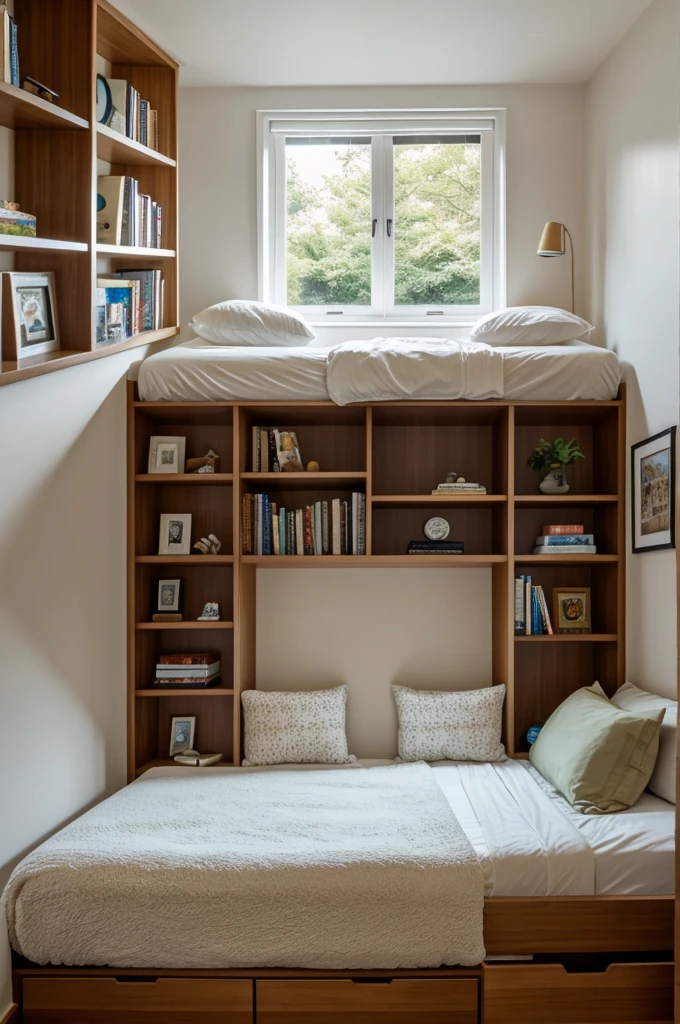 Small room, 2 windows, bed, drawer, book shelf 