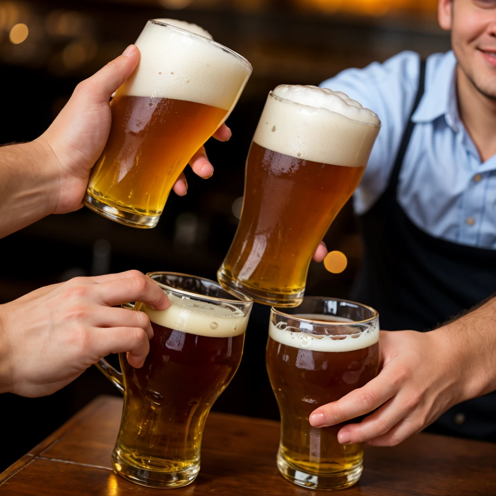 2hands cheers with 2glasses of beer