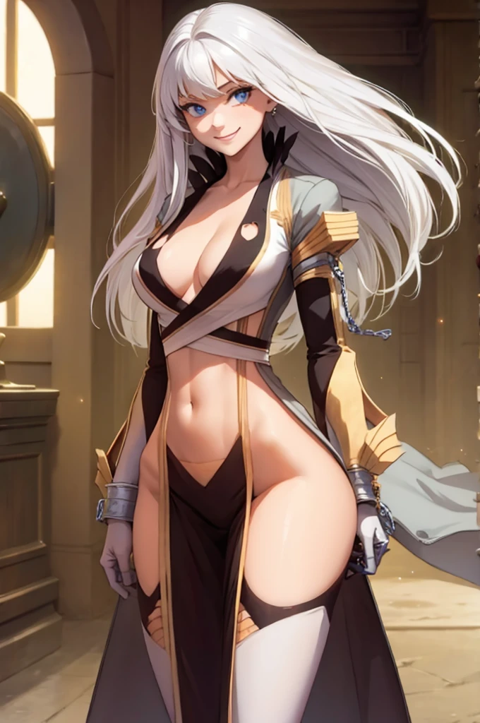 girl, sexy, smiling, spectacular body, long white hair