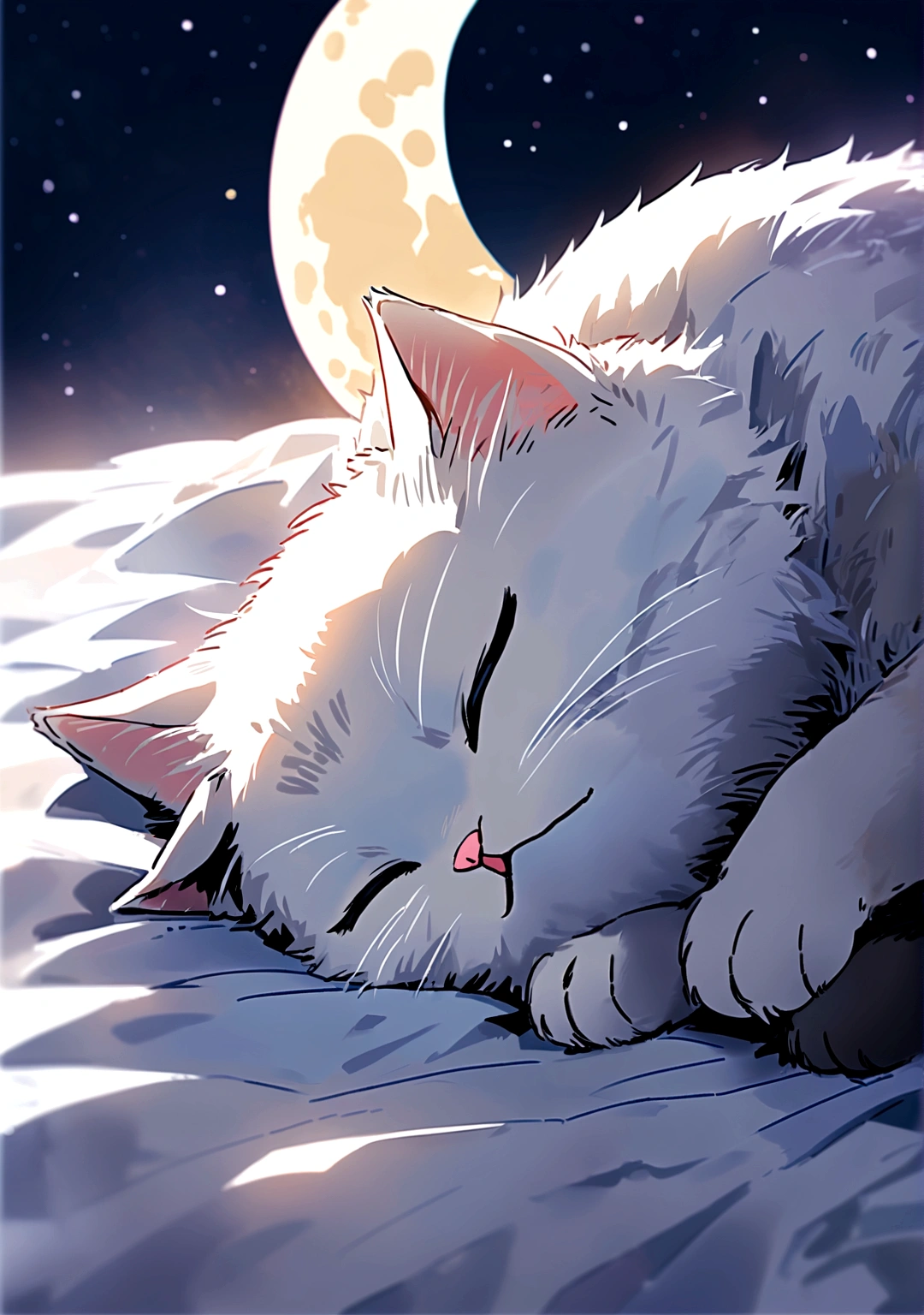 Very cute cat sleeping on the moon