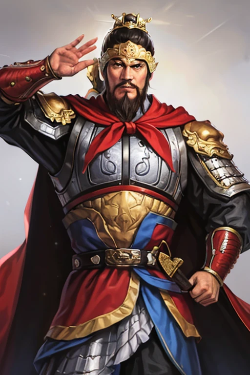 8K,man with sword,ornate armor(The elaborately crafted coat of arms of a nobleman),ultra high resolution,surreal,realistic skin,Black hair short hair,big black eyes,clear eye description, muscular body,waist armor,delicate hands, Perfect hand shape, character art, action pose,masterpiece,Realistic RAW photos of the highest quality,bright colors,rich colors, backlight, movie lights, film grain,50mm lens