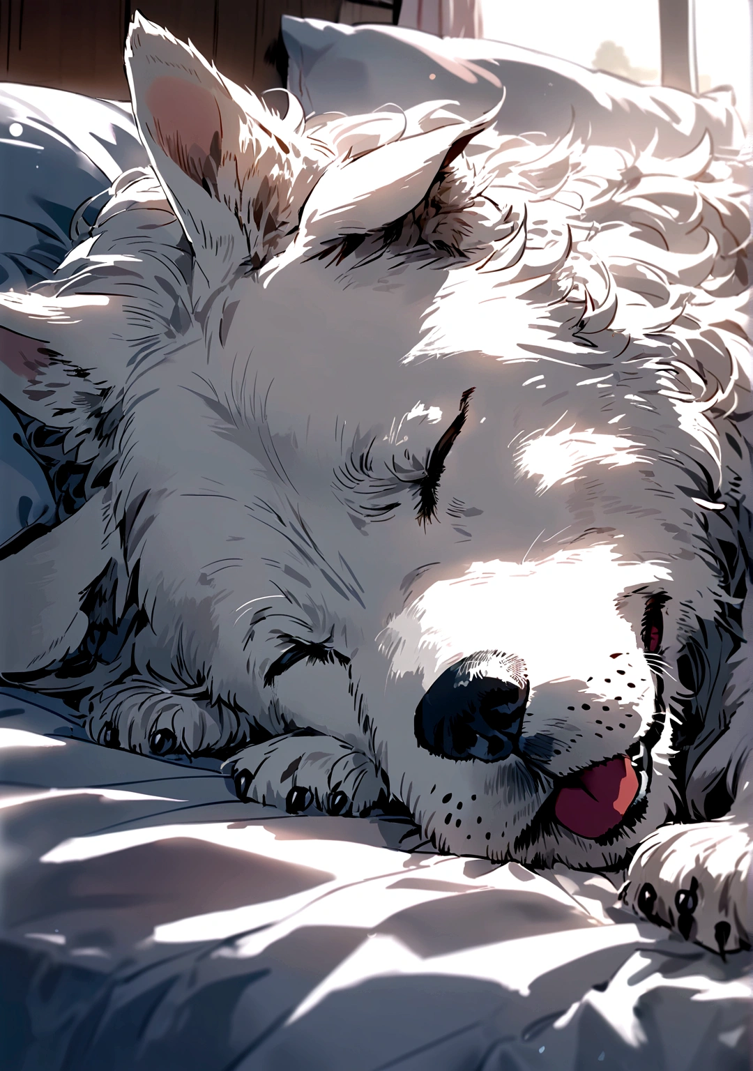 Dog sleeping on bed