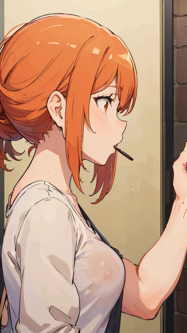 (Highest quality, 8K, masterpiece :1.3),Mrs. Yuigahama,ガハMom, As I expected, my youth romantic comedy is wrong。,Voluptuous body, One woman,30 years old,Mom,Orange Hair,Bun Hair,Gray Calvin Klein Underwear,nsfw,Plump,Blowjob,profile,Holding a penis in your mouth