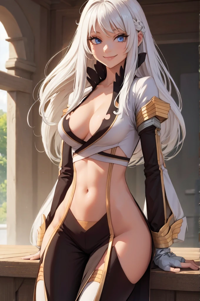 girl, sexy, smiling, spectacular body, long white hair