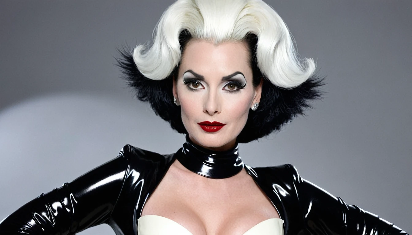 Very sexy. Cruella de Ville. In a shiny latex.