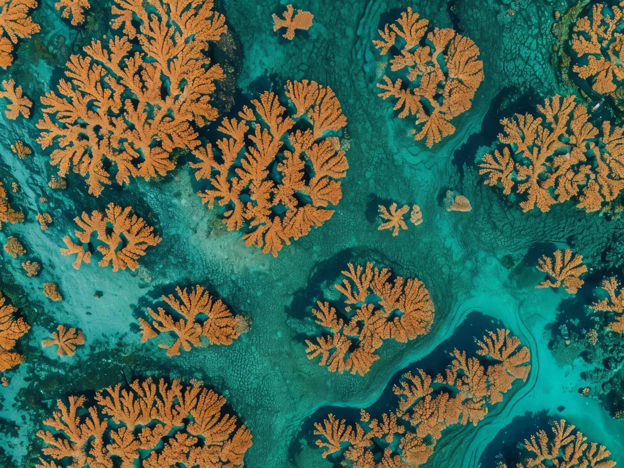 Marine Surfaces: Patterns of water waves, coral reefs, and underwater landscapes