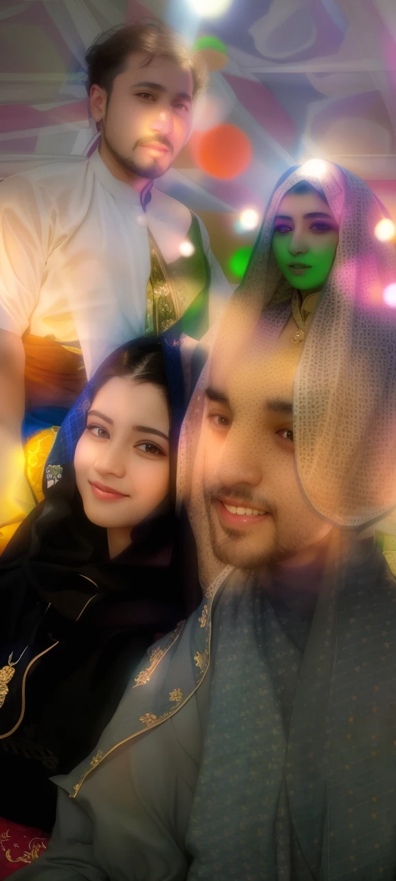 they are dressed in traditional attire and posing for a picture, wedding photo, lovely couple, wedding, by Riza Abbasi, official photos, very clear picture, khyzyl saleem, ruan ji, couple, wife, inspired by Riza Abbasi, traditional clothes, wearing traditional garb, kyza saleem, happy couple, traditional clothing