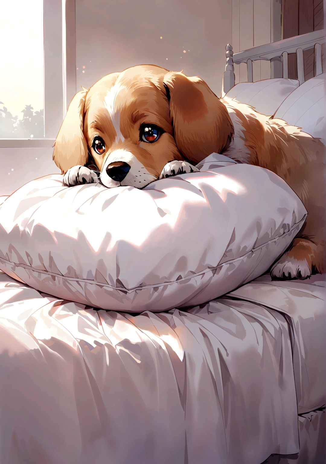 A very cute dog curled up in his own bed