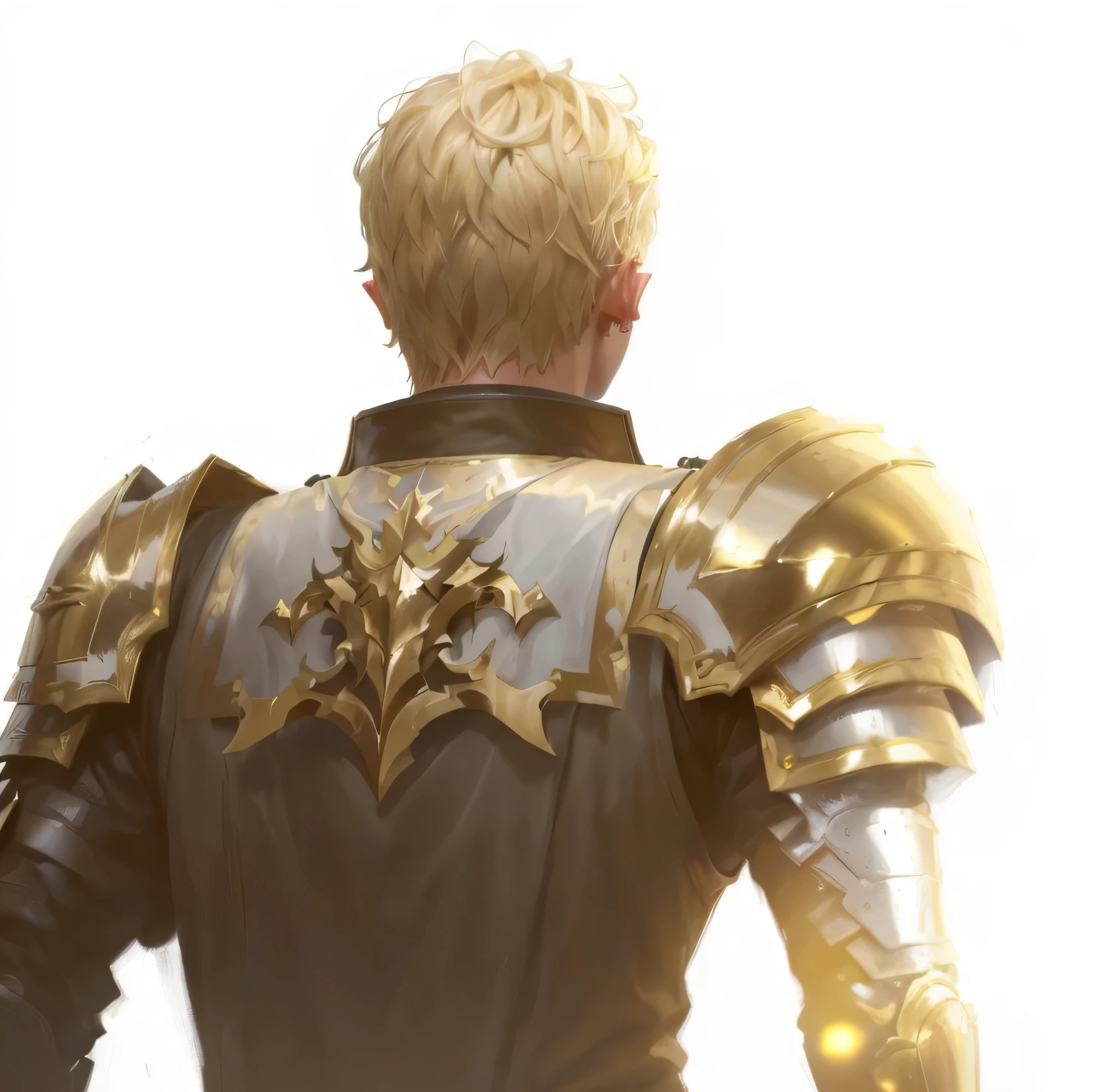 a man in a jacket statue, severe jpeg artifacts, miniature portrait of a duke, photo of a male priest, man in light leather armor, dnd render of a man, male blond elven ranger, thick white and gold armor, man in golden plate armor, back view