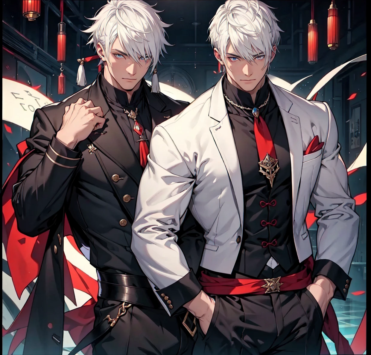 2 Well-dressed men White hair Different haircuts Two eyes