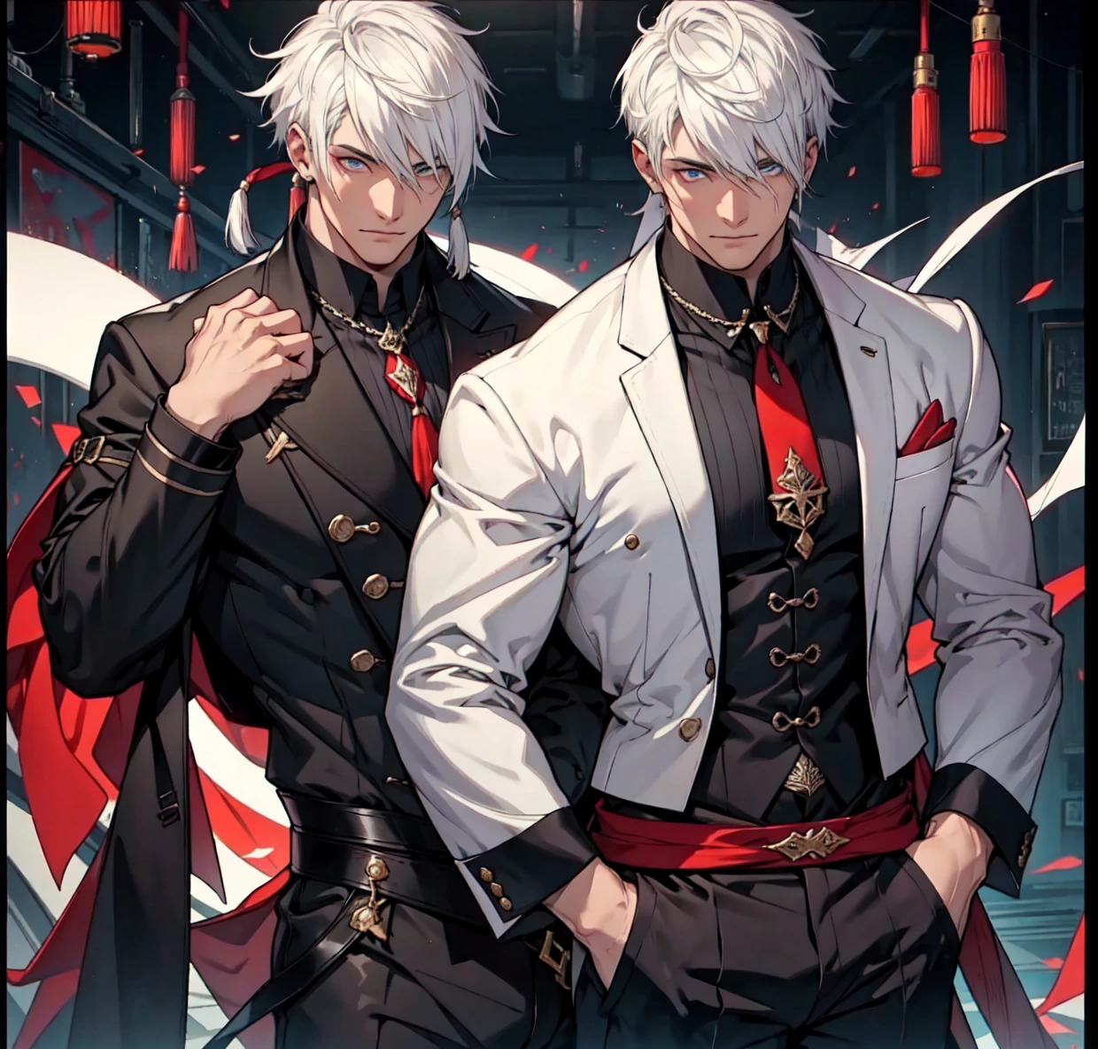 2 Well-dressed men White hair Different haircuts Two eyes
