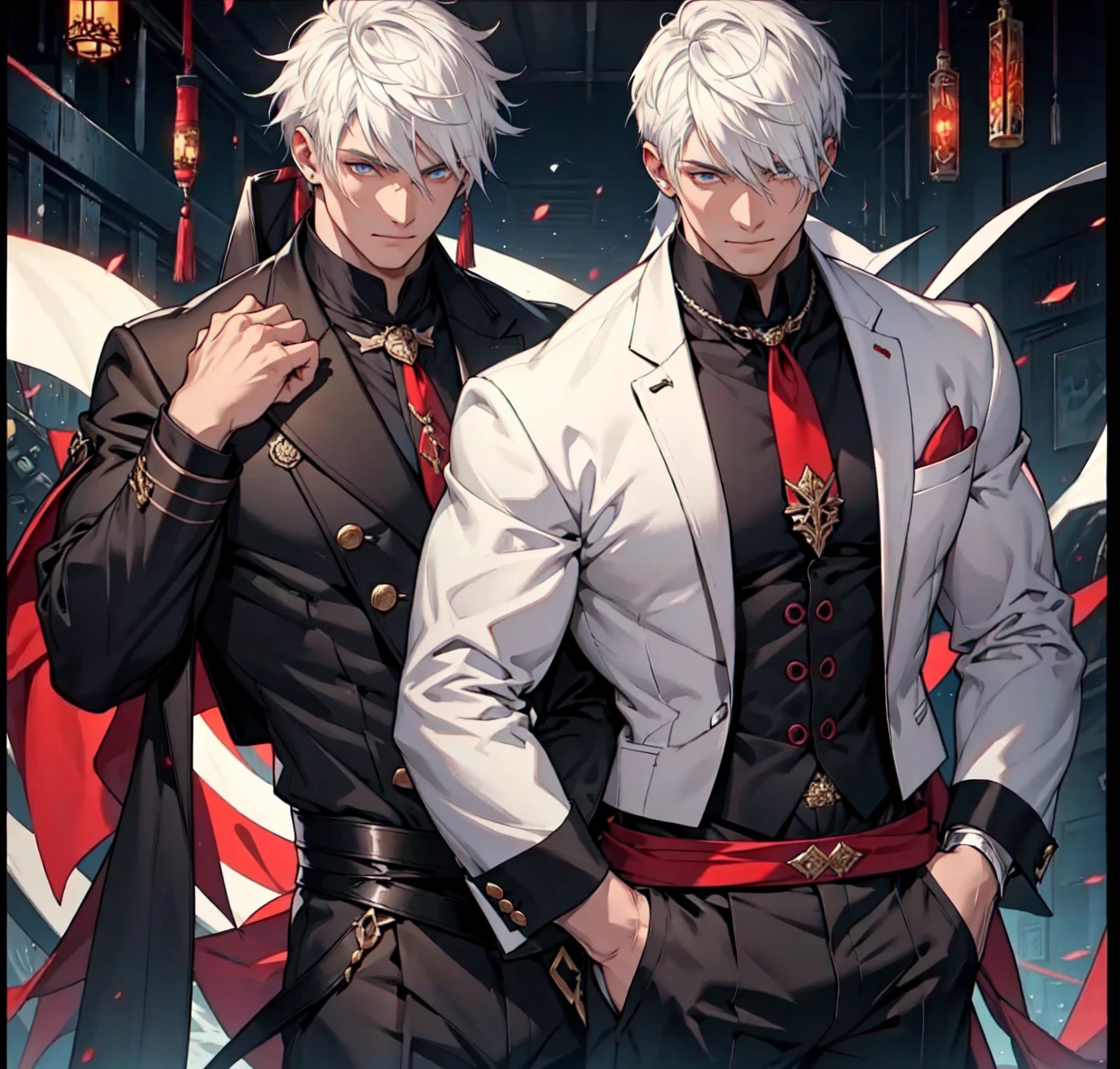 2 Well-dressed men White hair Different haircuts Two eyes