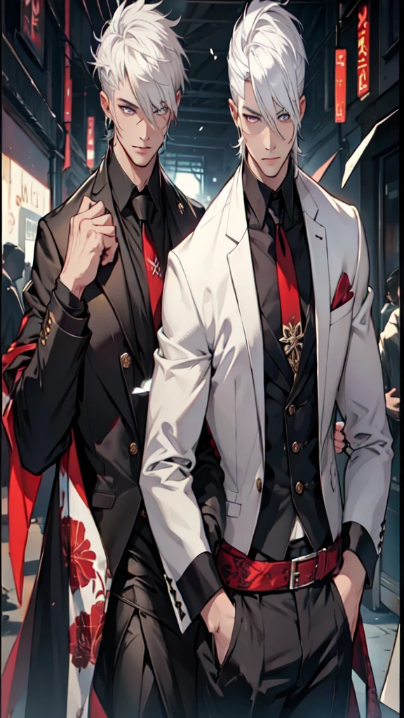 2 Well-dressed men White hair Different haircuts Two eyes