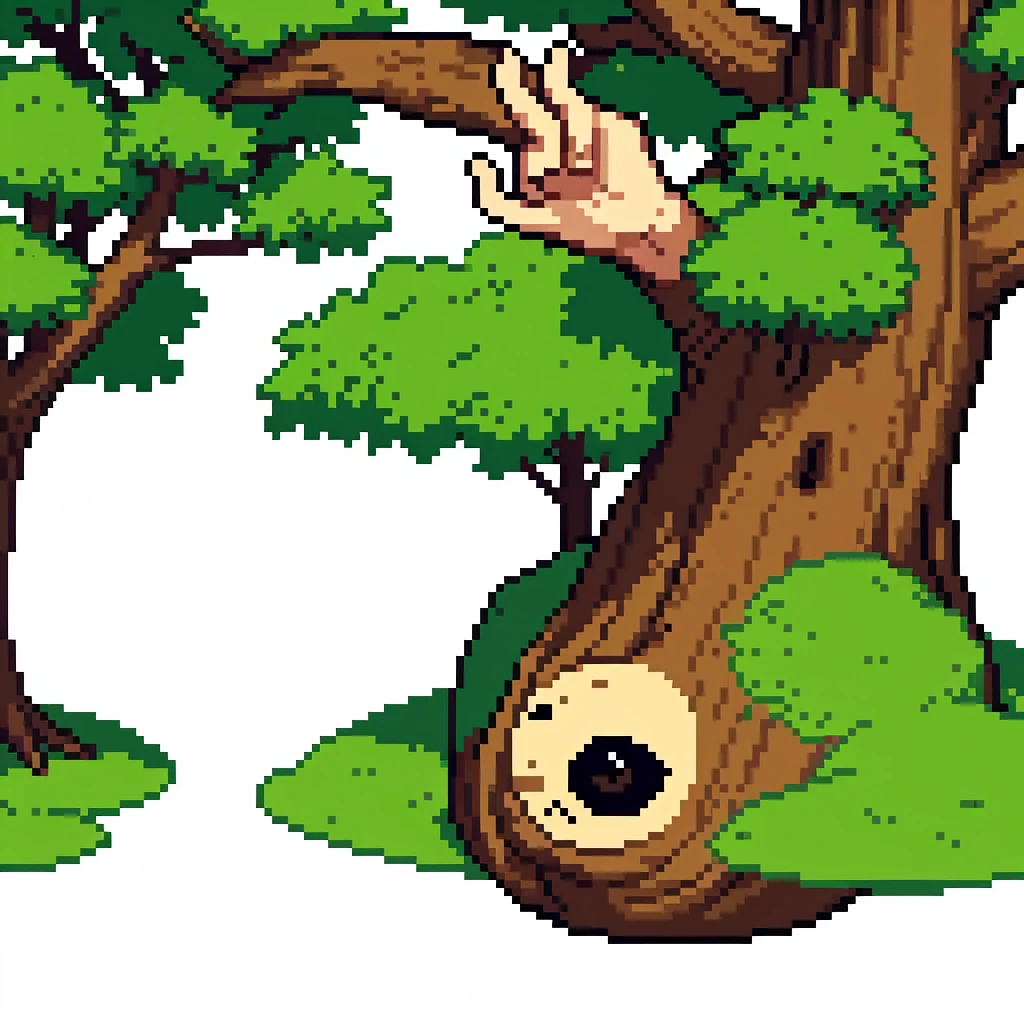 Tree with a derpy face, waving with a root instahead of an arm