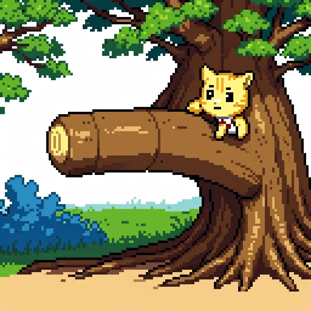 Tree with a derpy face, waving with a root instahead of an arm