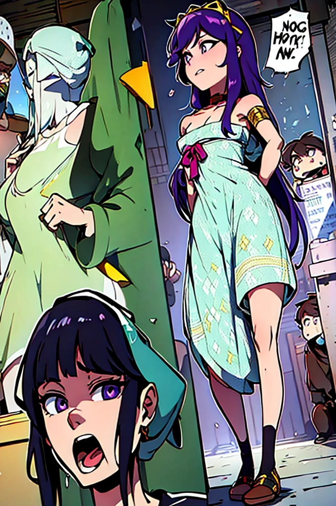 very beautiful and sensual star goddesses facing destiny with a camehame-ha. ((purple vs green color power))