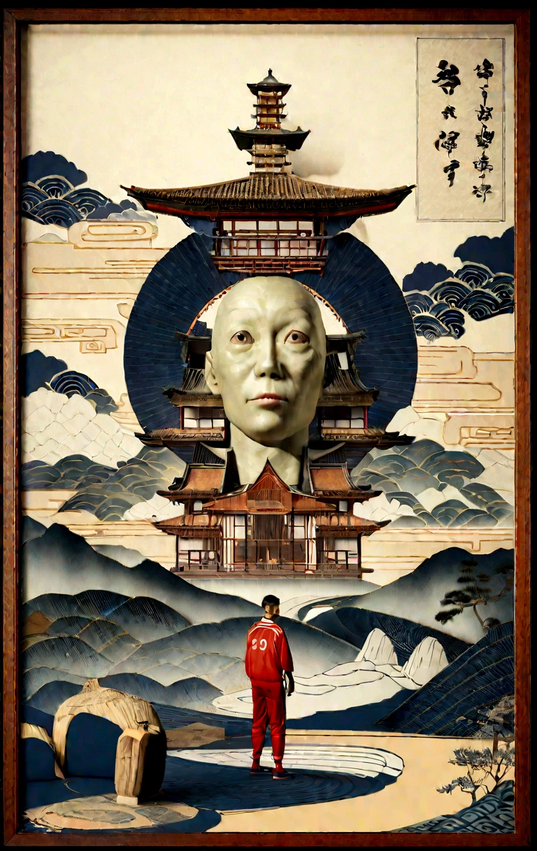 An extraordinary 3D rendered concept art of a hybrid man, a blend of human and alien, with a unique fusion of gym man and a mutant creature. The tall, slim alien figure dons a technological suitcase and holds a Digital pen . The background reveals an architectural landscape of a sprawling city named "Parallel Reality in 2036," with a spaceship looming in the distance. The overall atmosphere is vibrant and cinematic, with a mix of Ukiyo-e and Weta Workshop influences, creating a vivid and captivating scene., 3d render, photo, product, cinematic, architecture, vibrant, typography, ukiyo-e, illustration