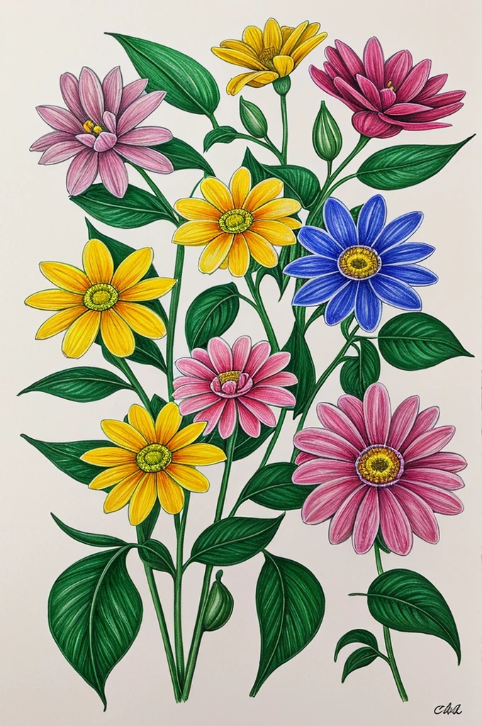 A drawing of some flowers in paint