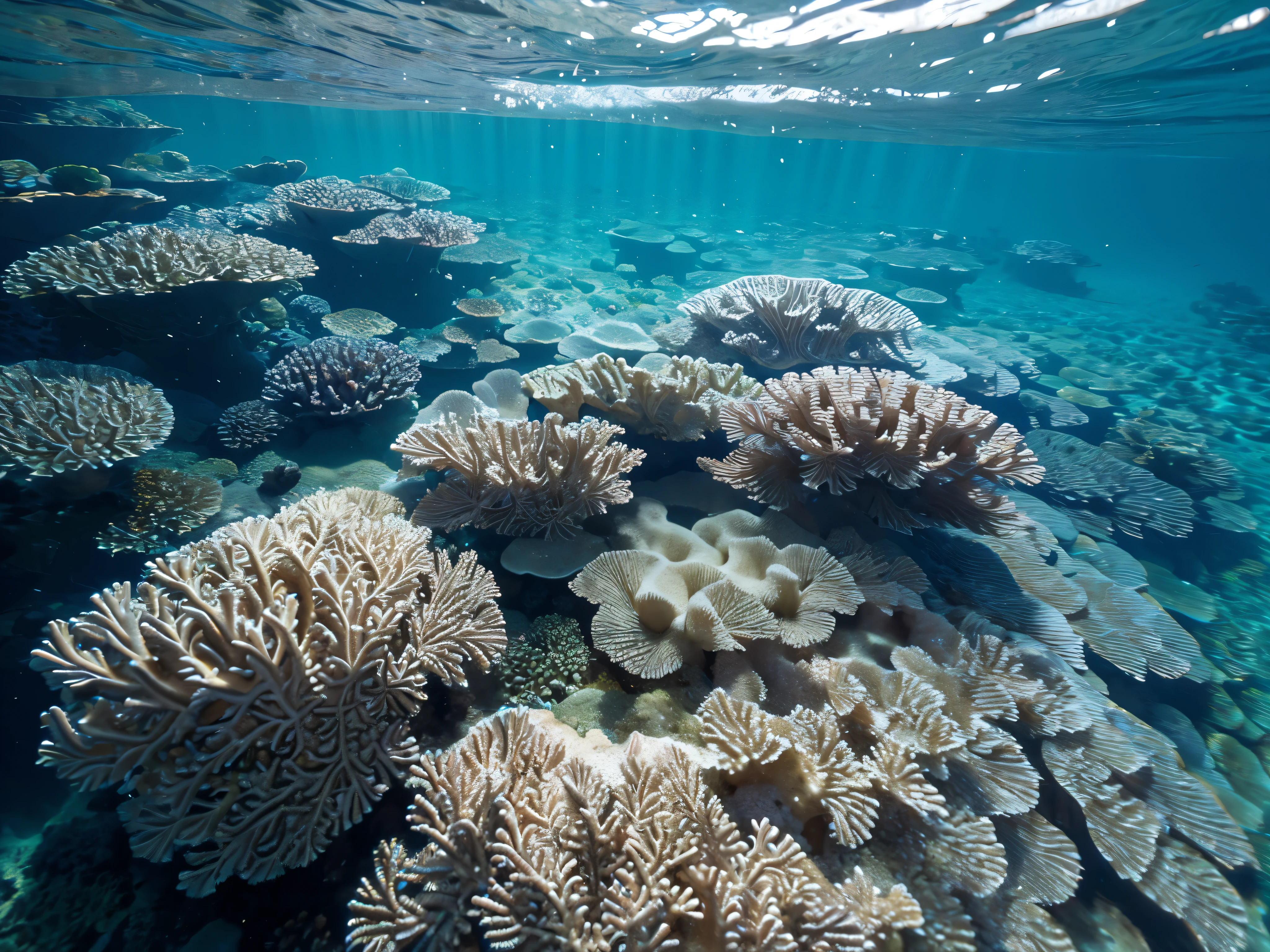 Marine Surfaces: Patterns of water waves, coral reefs, and underwater landscapes