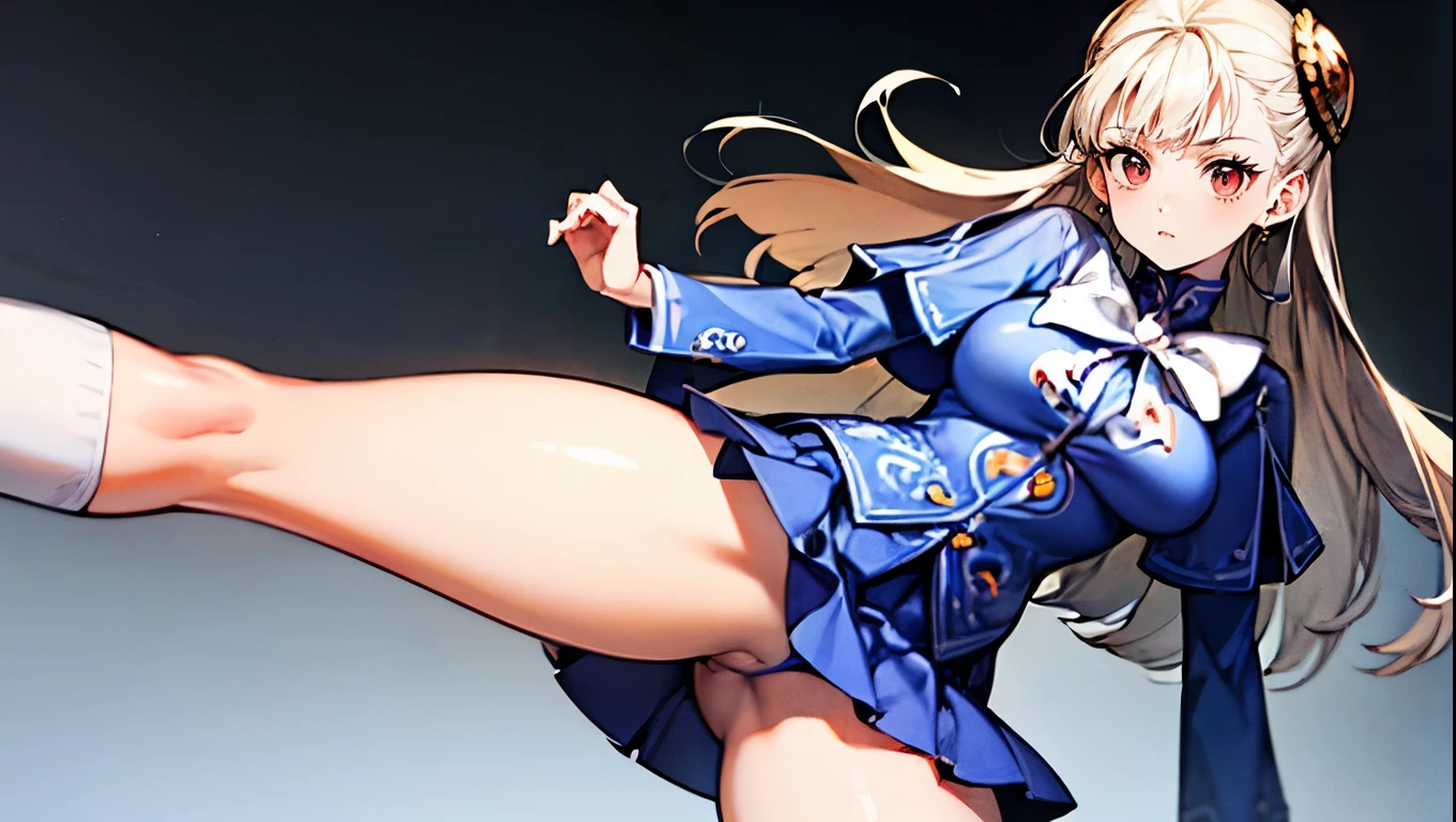 （Very delicate and beautiful：1.uper model,,Bigautiful breasts,voluptike shorts】,,【2girls】,,Highest quality, High resolution, 8K,Kick in a hurry.mini skirt,Two girls high-kicking a man