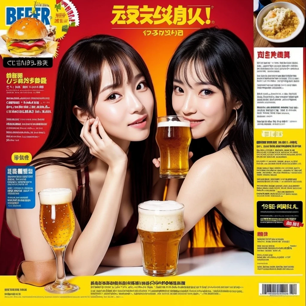 Beer promotion flyer, 1 asian beauty holding 2 glasses of beer