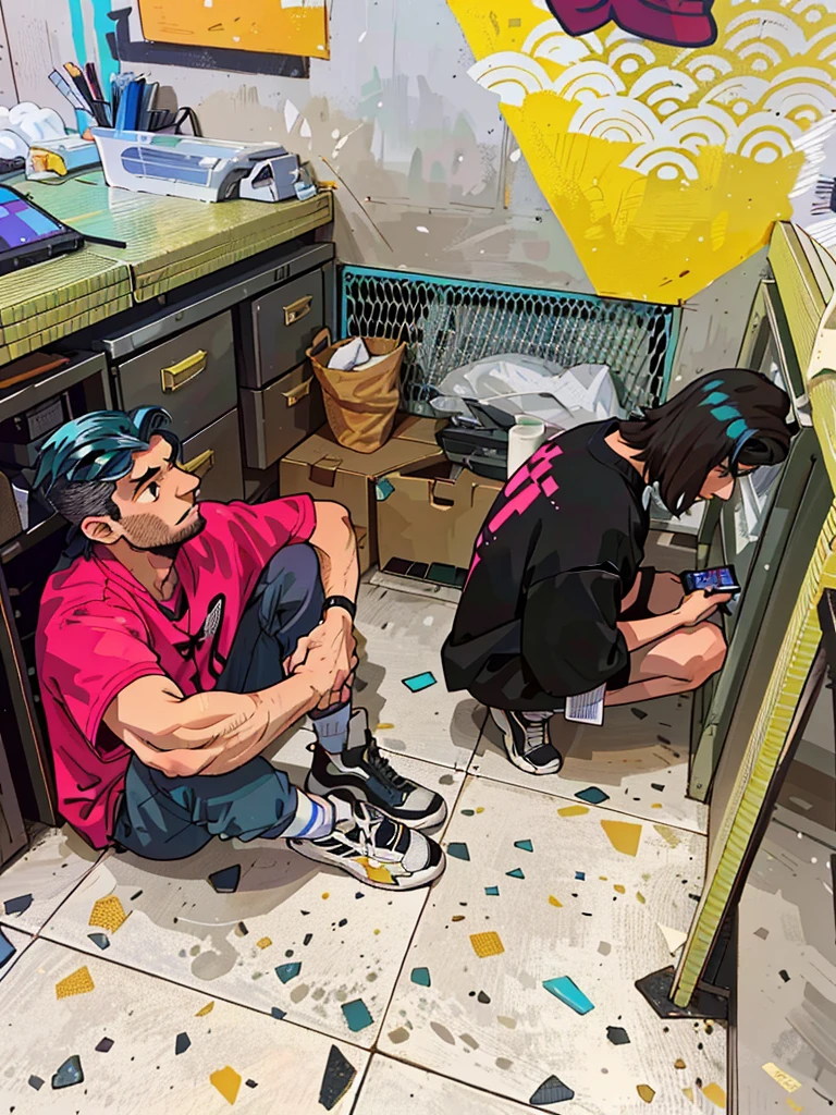 (Best Quality: 0,8), (Best Quality: 0,8), The Perfect Anime-illustration, A very close-up of a handsome man, walking through the city, turquoise hair, Historical, Untidy hairstyle, masterpiece, Technological, Cyberpunk, Kyoto, opinion, eyes