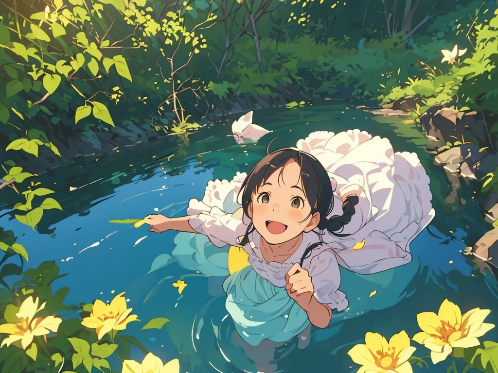 Reasonable design, Clear lines, High Sharpness, (Highest quality,8K,Perfect sharpness,Ultra fine,High resolution,masterpiece:1.2), Perfect Anatomy:1.5, Official Art, Illustrations that tell a story, (Whitish background:0. 9)、Body Positivity、多Mr.な身体表現、(Random and energetic poses)、Perfect beauty、Perfect beautiful face、Strong winds、A rich expression、Dynamic composition、smile、Golden ratio composition、colorful、((Mr.々Different angles and perspectives))、Anime Art、(Mini dress)、(Overcoming stereotypes)、 Glowing Skin、(Natural beauty)、smile、Bangs、(Soft and flowing hair)、(countryside)、(Nostalgic atmosphere)、Put up to your feet、(Playful and carefree)、(多Mr.な民族のキャラクター)、(innocent attitude)、(Sunny atmosphere)、(The skirt flutters wildly in the wind)、(Bright colors)、Beautiful Eyes、(Embarrassing)、Braided Hair、Summer Scene、Smiling among flowers、Angle from below、