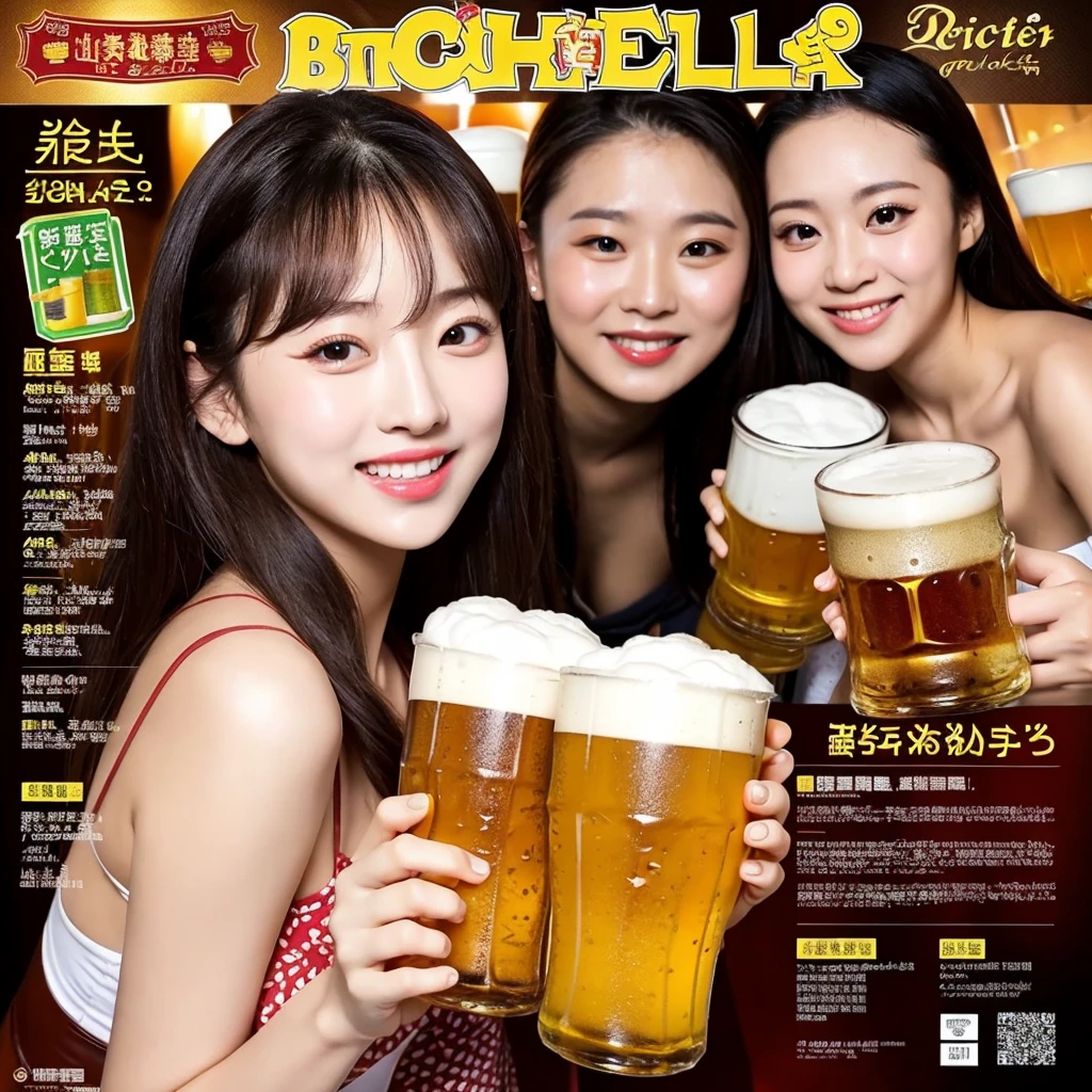 Beer promotion flyer, 1 girl holding 2 glasses of beer