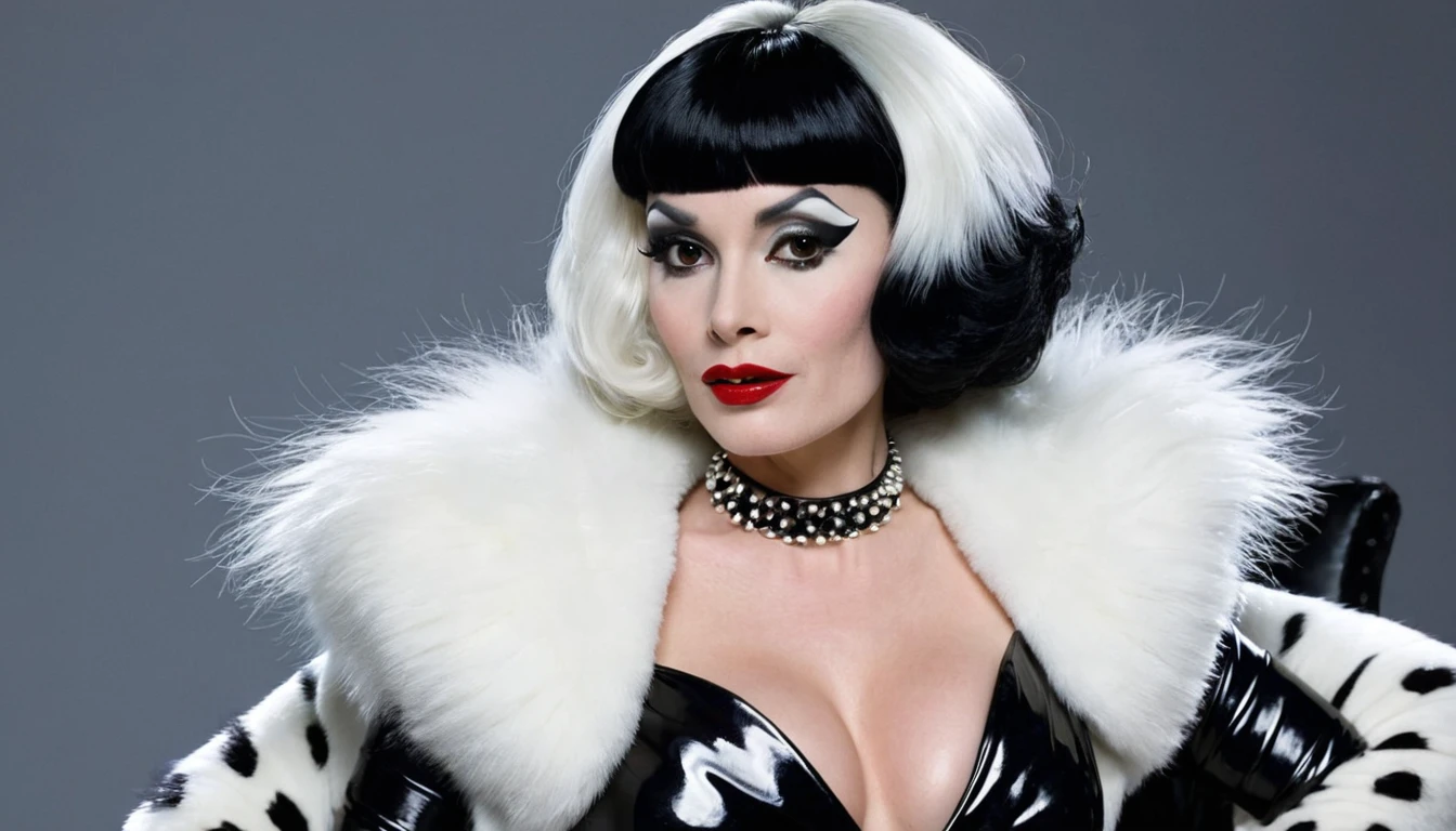Very sexy. Cruella de Ville. In a shiny latex.