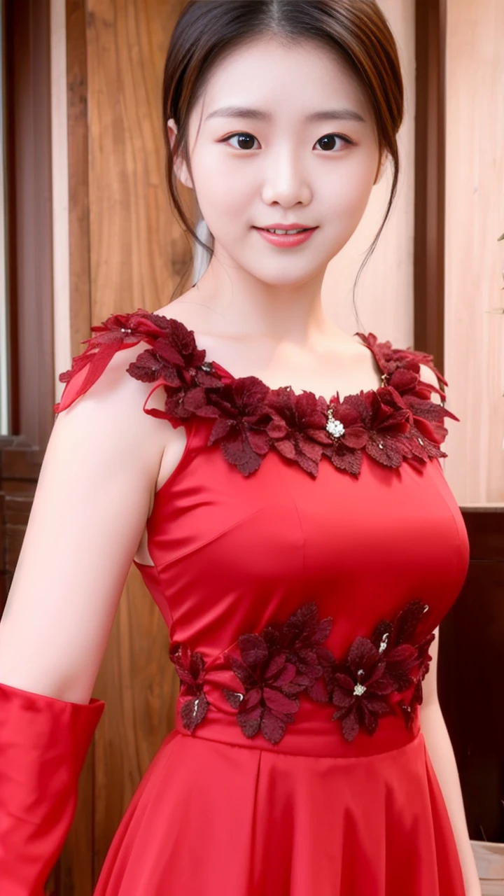 A woman lives in the forest. Dressed in the forest, she looks fat.
