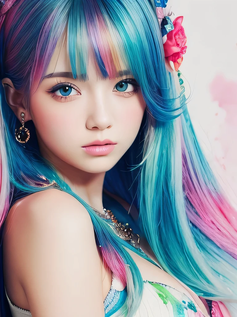 Nice style、(((Stylish fashion))), 8K quality、Intense watercolor, Detailed watercolor art, Watercolor splash, surreal, Avant-garde pop art, Beautiful and expressive paintings, Beautiful artwork illustration, Very colorful tones, wonderful, Cool Beauty, Highest quality、Official Art, vector art, stylish design, (((The most beautiful girl))), (((Highest quality))), High resolution, ((detailed)), (((Doodle Art)), ((masterpiece)), ((Super detailed)), (((stylish))),