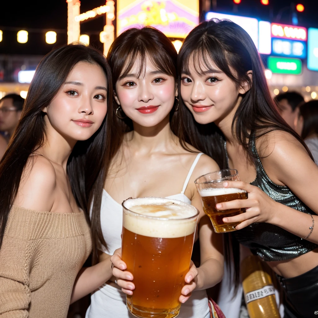 1 beauty holding 2 glasses of beer