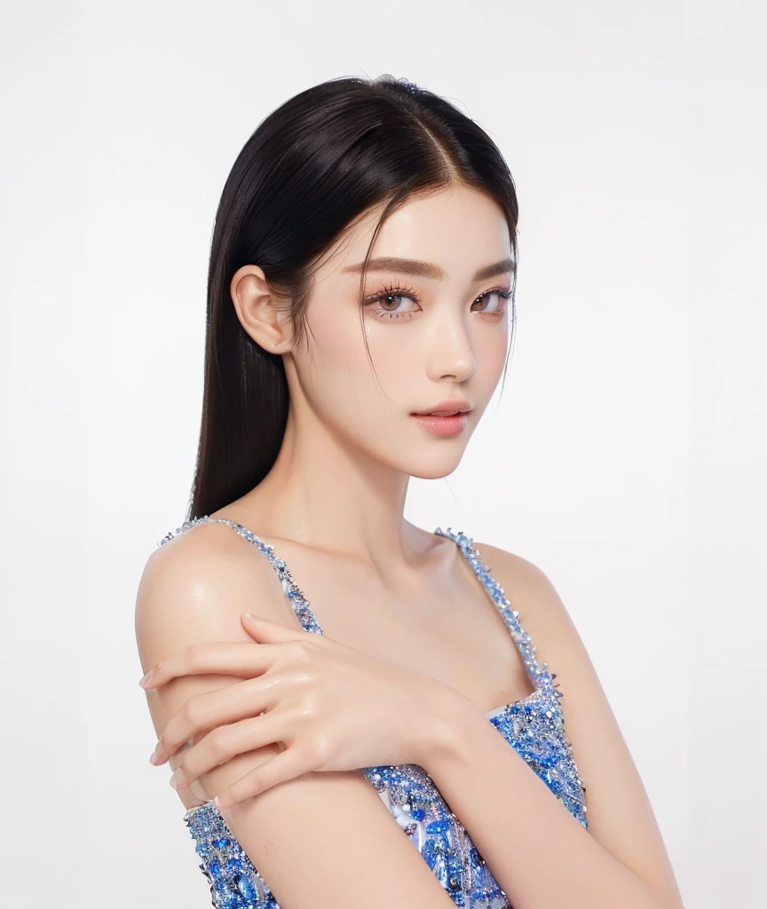 ((Best Quality, 8K, Masterpiece, : 1.3)), Sharp, Sharp, Beauty: 1.2, Perfect Body Beauty, Slim Abs: 1.2, ((Layered Hairstyle, Big: 1.2)), Highly Detailed Face and Skin Texture, Detailed Eyes, Double Eyelids, looking at the camera, pink tone makeup, stunning, gorgeous, slight smile, clear eyes, blink eyes