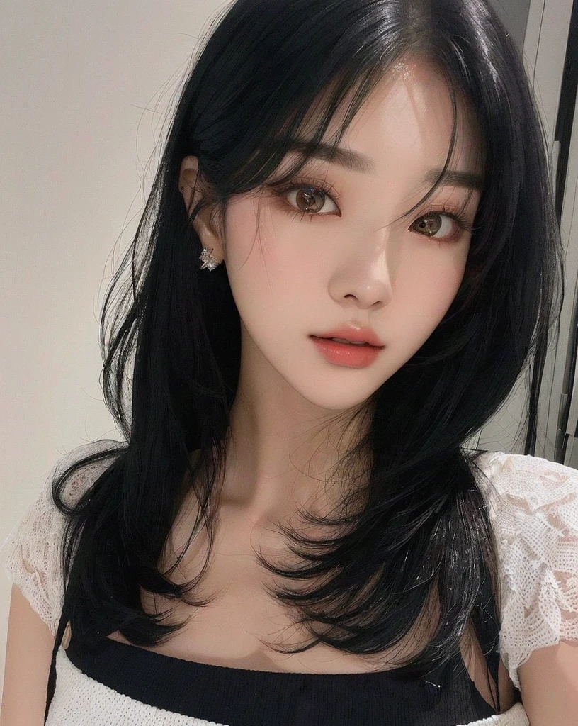 arafed woman with black hair and a white top posing for a picture, heonhwa choe, sun yunjoo, jinyoung shin, ulzzang, lee ji - eun, lee ji-eun, park ji-min, jaeyeon nam, taejune kim, shin min jeong, 8k selfie photograph, beautiful south korean woman, hwang se - on
