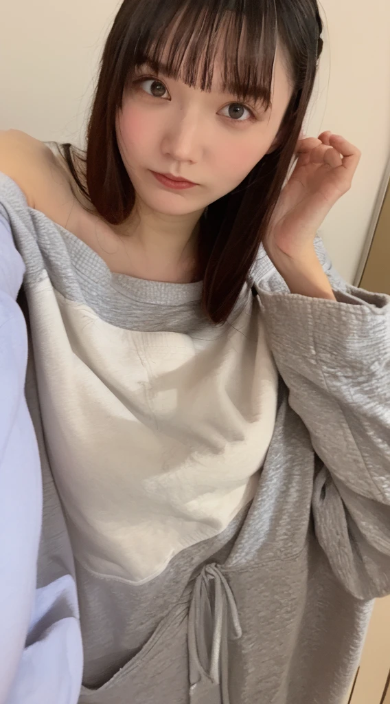 ((Highest quality, 8K, masterpiece: 1.3)), sharp: 1.2, Perfect Body Beauty: 1.4, Slim Abs: 1.2, ((Change of clothes:1.2、Big Breasts: 1.2)), (((Off-shoulder pajamas))), Short shorts:1.2, Bare shoulders, (((Underbust: 1.1))), Face close-up: 1.0, Highly detailed face and skin texture, Beautiful Eyes, double eyelid, (((Looking down at the camera)))