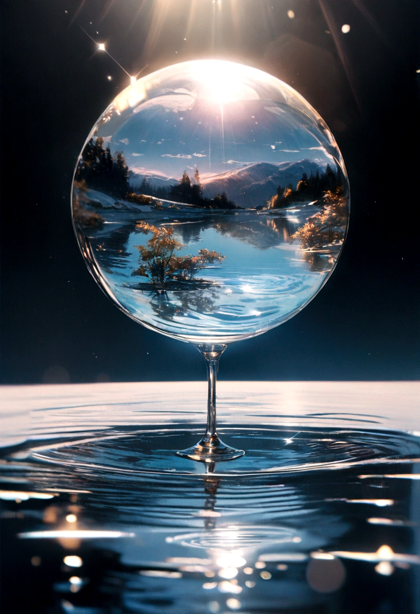 (A glass sphere depicting a soft winter sky over a frozen lake:1.2), (Silk glass sphere 1.1), Landscape Photography, Unsplash, Extremely detailed, High detail, Analog Film, Analog Lighting, nature光, 4k photos, 8K Photo, ハイパーrealism, Impressionism, Romanticism, Conceptual Art, Surrealism, realism, Cinema Lighting, Shine, Shine光, God's Rays, Ray Tracing, reflected light, bloom, Film Grain, Optical illusion, Lens flare, Caustics, Exposure, Bokeh, 超High resolution, masterpiece, Super detailed, Attention to detail, high quality, Awards, 最high quality, High resolution, 16K, 8K, 4K, nature