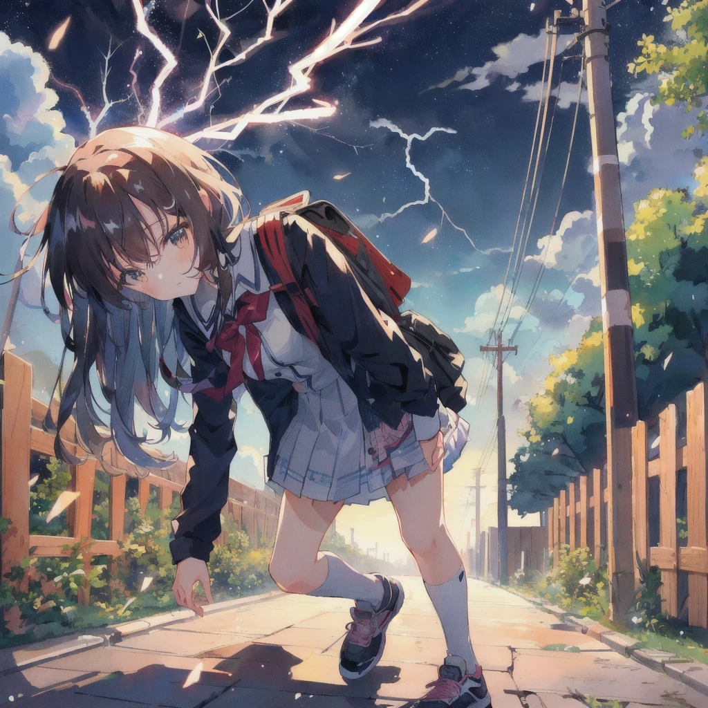Anime girl walking down the street with a backpack, Struck by lightning and losing consciousness,lightning,White of the eyes,anime lighting, 4K Manga Wallpapers, Anime Wallpaper, Anime Style 4k, 4KAnime Wallpaper, 彼女はlightningを引き付けています, 彼女の後ろでlightningが光る, Anime Wallpaper4k, Anime Wallpaper 4k, anime art wallpaper 4k, anime art wallpaper 4k, Railgun