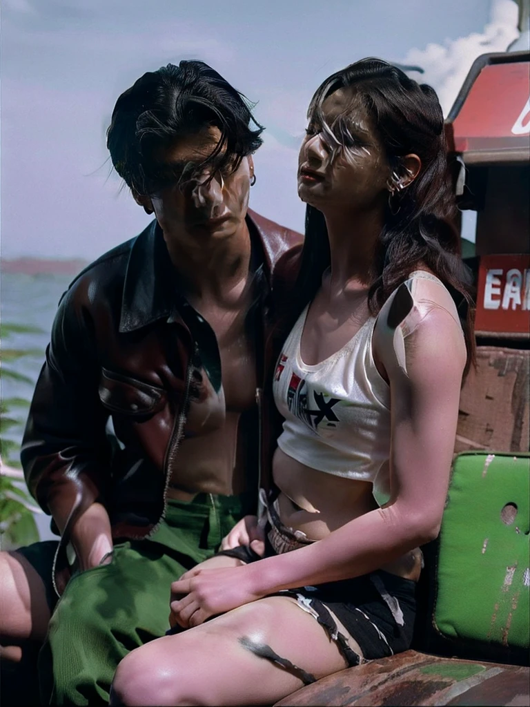 Chica linda como wang yiren, in jurassic park jurassic park with her boyfriend jeon jungkook , couple looking happy