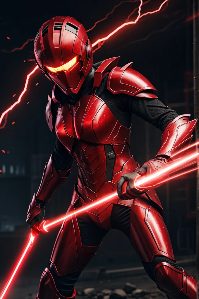 A red electricity armor anime character